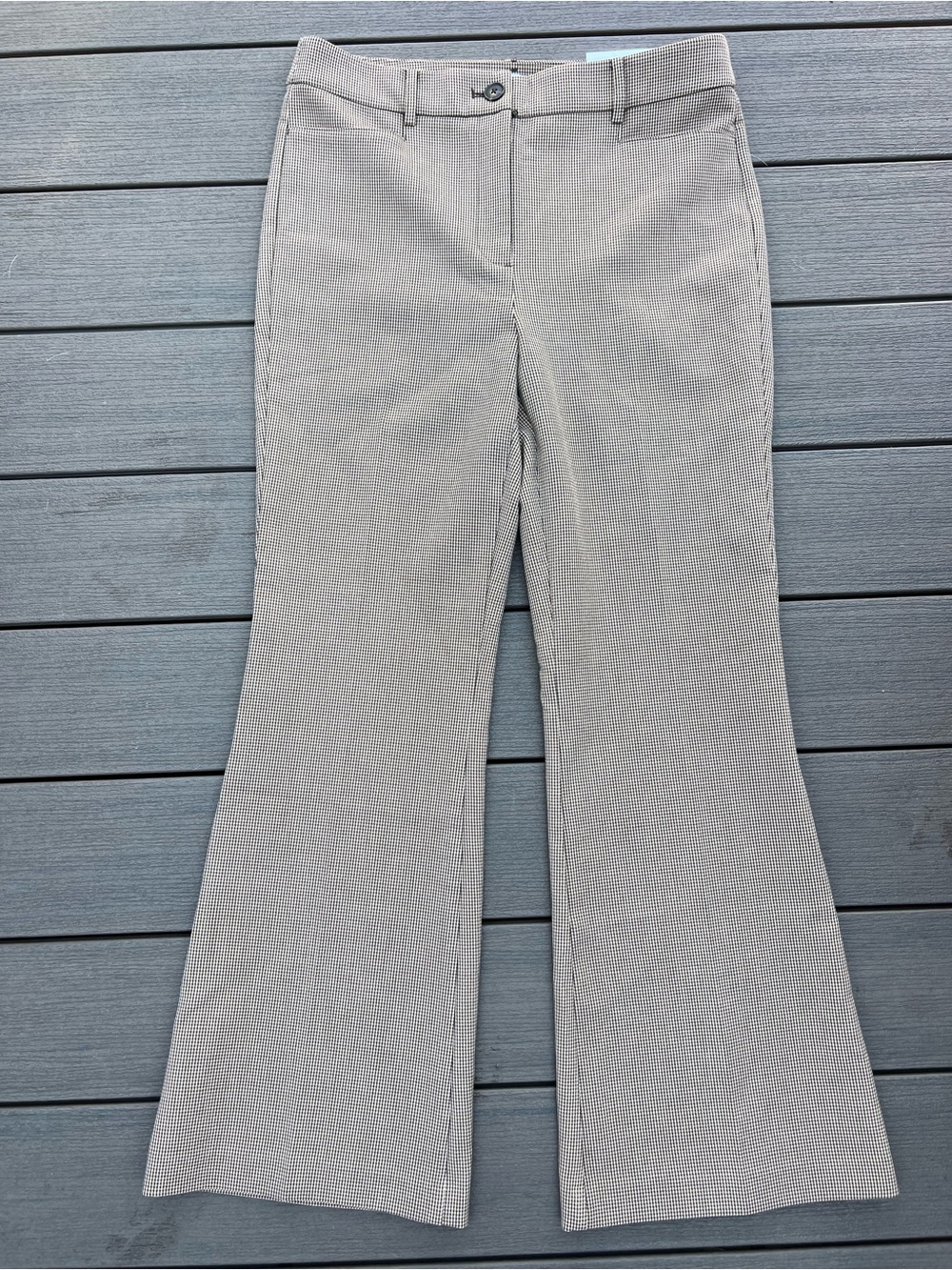 LOFT The Sutton Flare Womens Tan, Brown Checked Boot Cut Dress Pants NWT